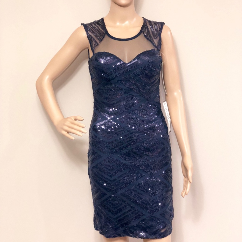 Sexy Cocktail Navy Blue Sequin Dress , NWT